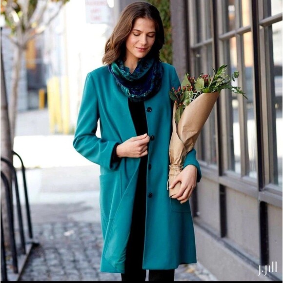 J Jill Chelsea Coat Long Peacoat Ocean Teal Blue Fits Like Large see Description - Picture 1 of 13